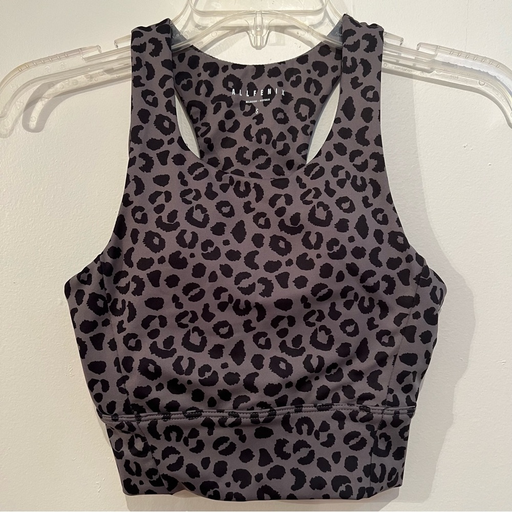 Anthropologie Allfenix Sports Bra - Sz S, Black/Gray Leopard, High Neck